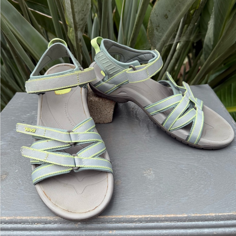 Teva Women's Light Gray and Lime Sandals